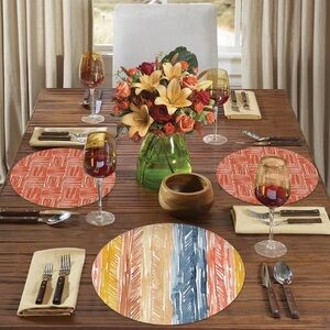Pattern Flair 4 Pack Round Reversible Easy Care Flexible Plastic Placemats